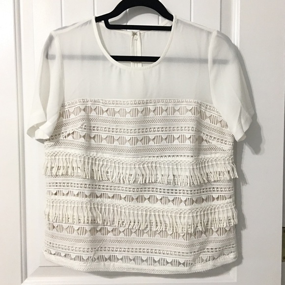NWT Greylin White Fringe Blouse - Picture 1 of 5
